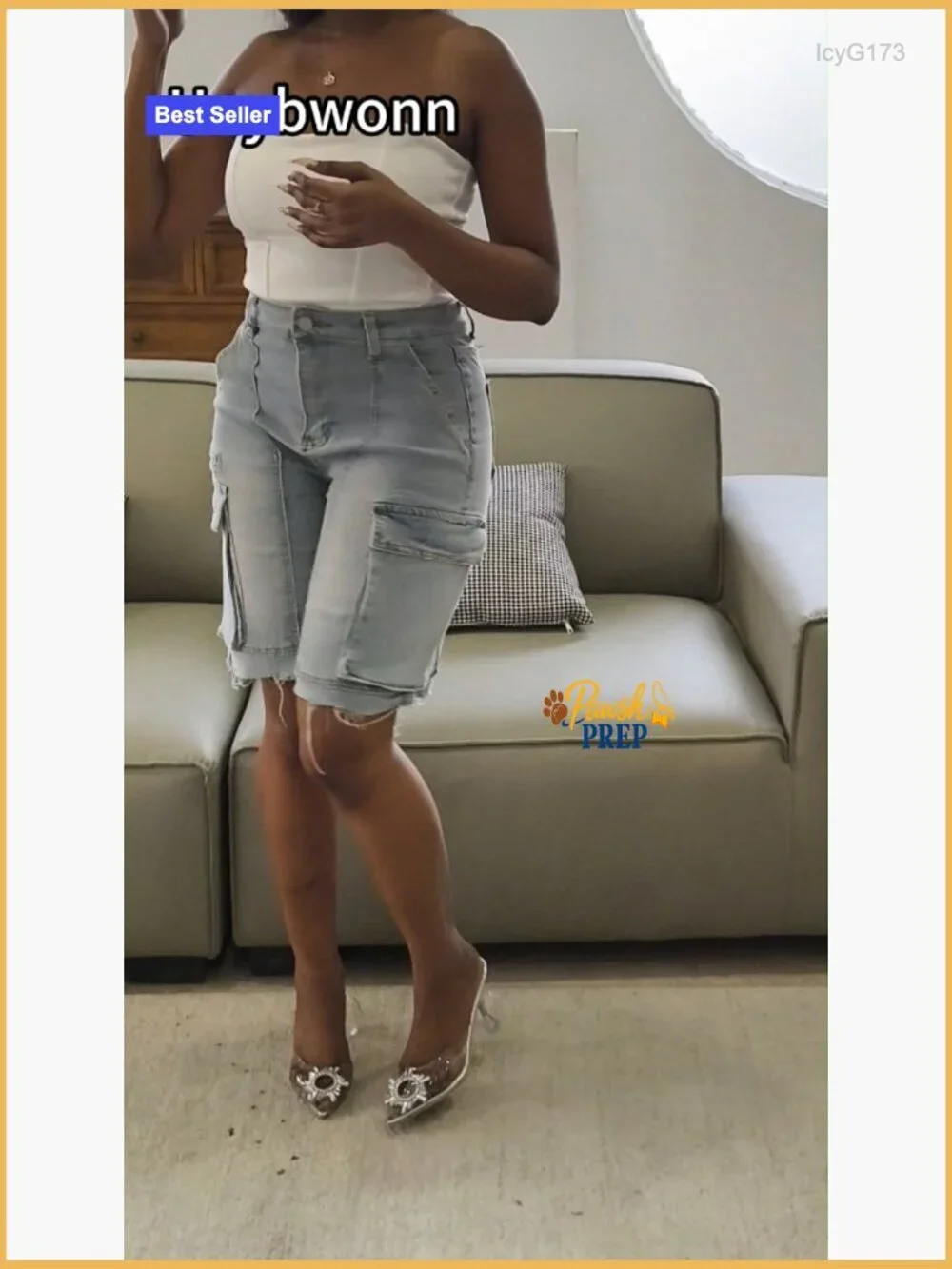 High Waisted Distressed Cargo Shorts with Pockets, Straight Leg, Jean Shorts